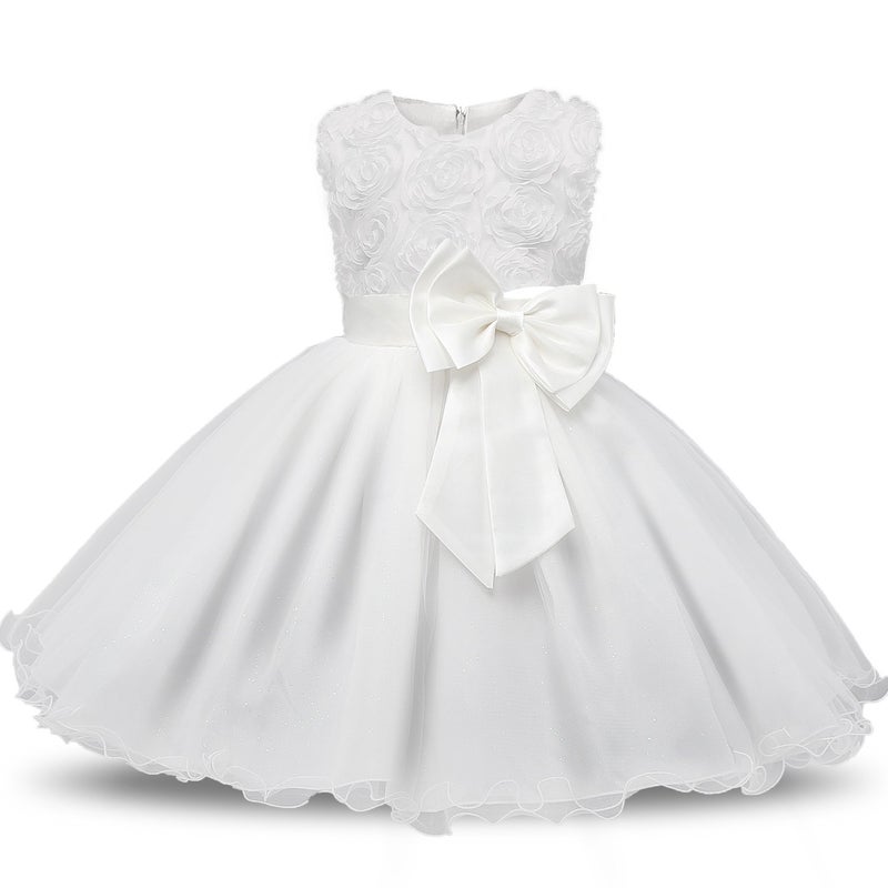 NNJXD Girl Sleeveless Lace 3D Flower Tutu Holiday Princess Dresses Size 5-6 Years White - Image 1
